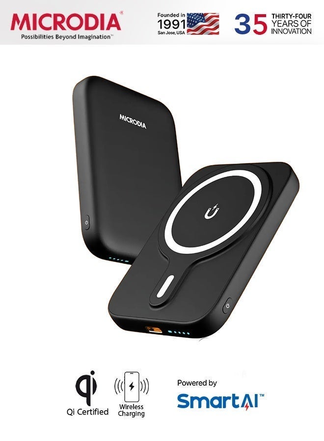 MICRODIA SNAPPower Anchor Wireless Power Bank, 35W PD USB-C Megantic Portable Charger, MagSafe Wireless Charger for iPhone 16/15/14/13/12 Series – Black - Image 1